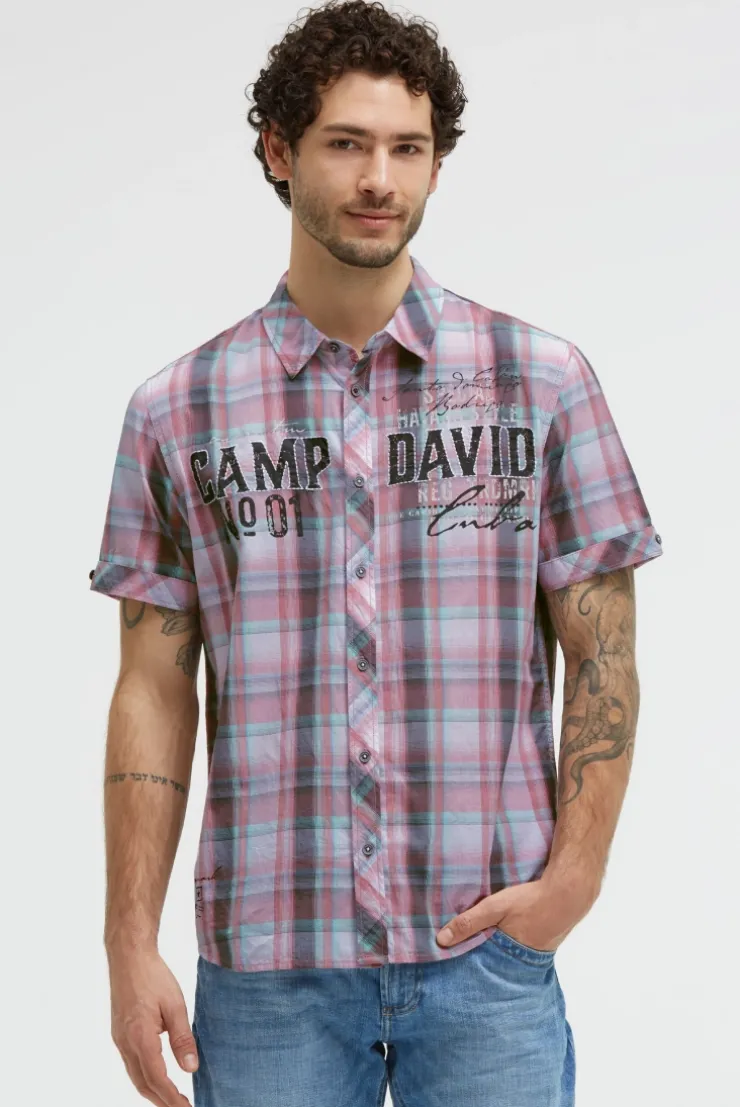 Kariertes Kurzarmhemd mit Logo Prints beachy red