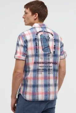 Karohemd Kurzarm mit Klappentaschen und Back-Print flame orange