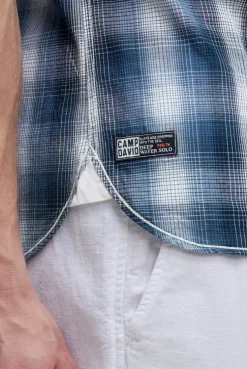 Karohemd Kurzarm mit Logo Print und Stickereien harbour blue