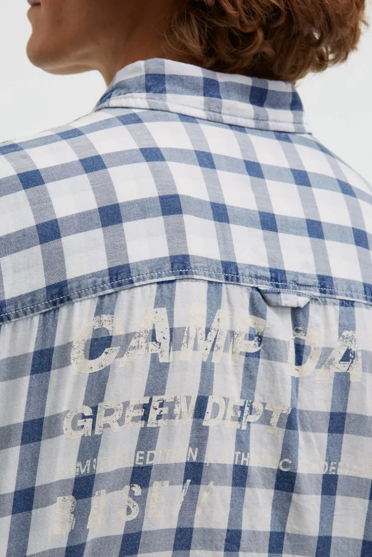Karohemd mit Klappentaschen und Back-Print indigo blue