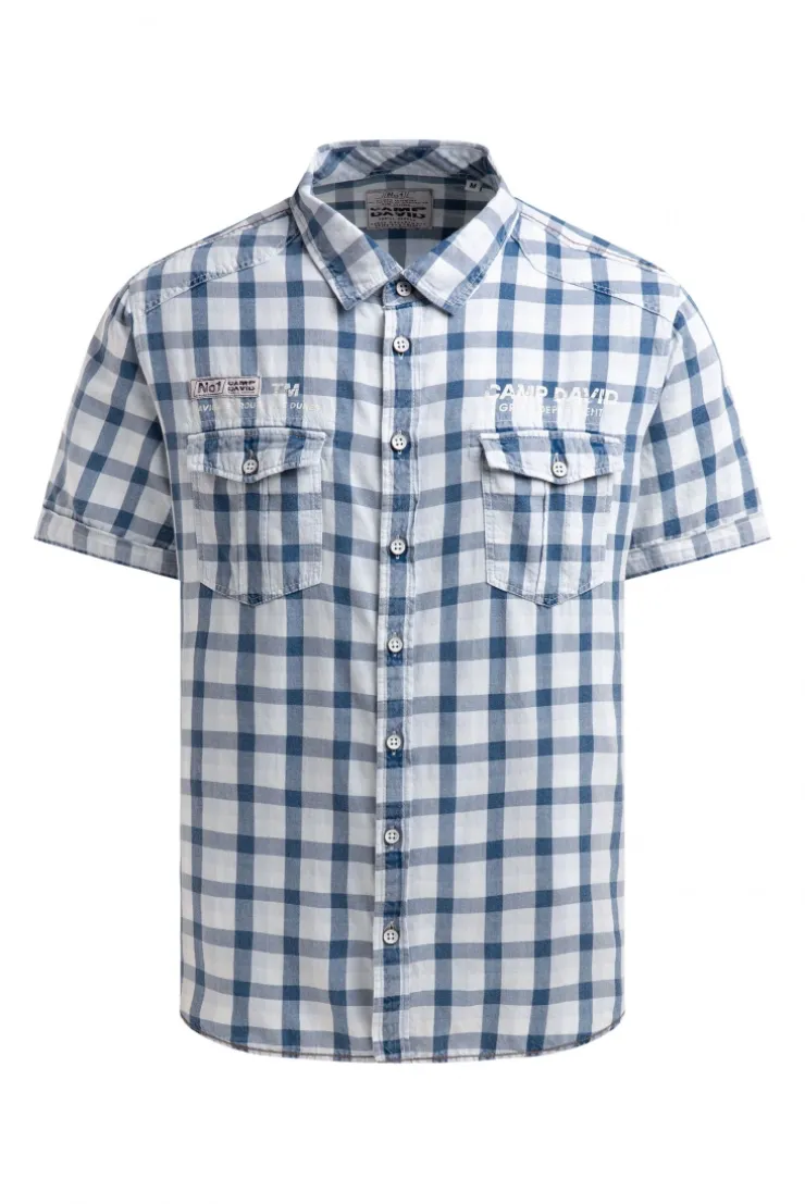 Karohemd mit Klappentaschen und Back-Print indigo blue