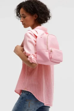 Kleiner Rucksack aus Lederimitat mit Logo-Riemen french rose