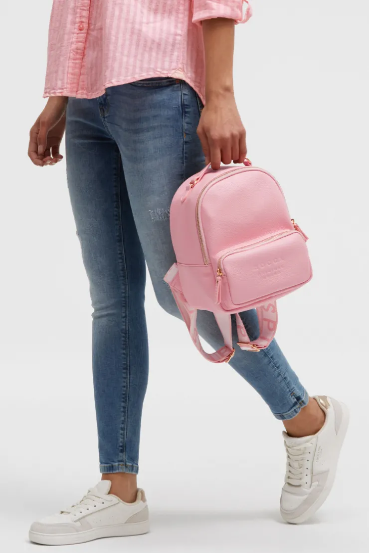 Kleiner Rucksack aus Lederimitat mit Logo-Riemen french rose