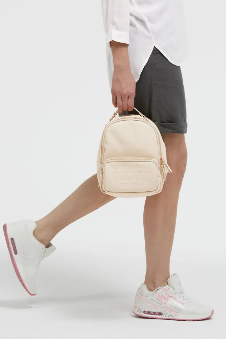 Kleiner Rucksack aus Lederimitat mit Logo-Riemen old sand