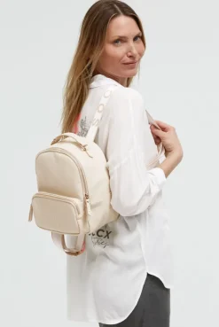Kleiner Rucksack aus Lederimitat mit Logo-Riemen old sand