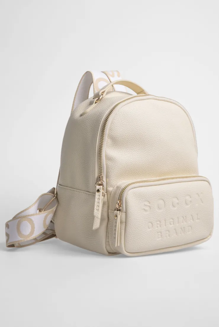 Kleiner Rucksack aus Lederimitat mit Logo-Riemen old sand