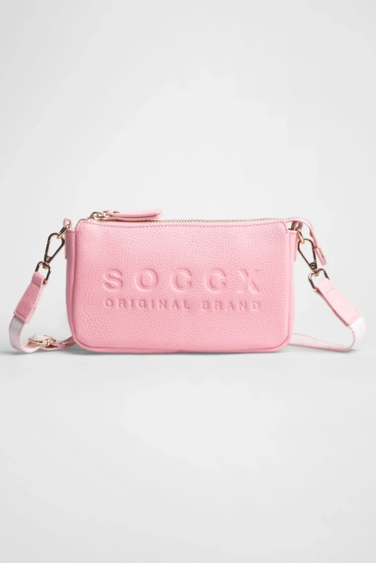 Kleine Umhängetasche mit Logo und Intarsia-Webriemen french rose