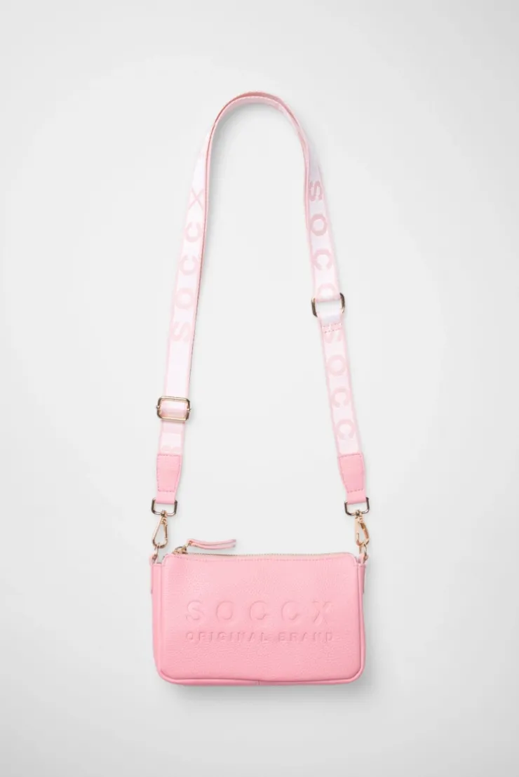 Kleine Umhängetasche mit Logo und Intarsia-Webriemen french rose