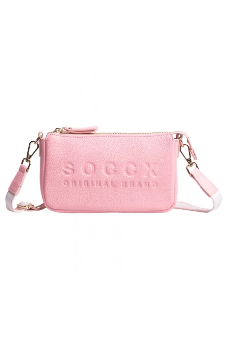 Kleine Umhängetasche mit Logo und Intarsia-Webriemen french rose