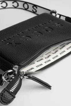 Kleine Umhängetasche mit Logo und Intarsia-Webriemen black