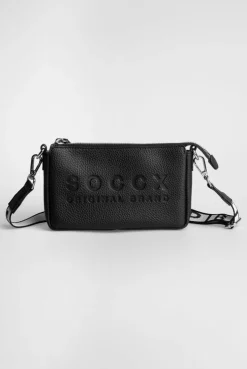 Kleine Umhängetasche mit Logo und Intarsia-Webriemen black
