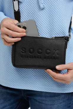 Kleine Umhängetasche mit Logo und Intarsia-Webriemen black