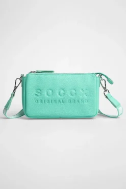 Kleine Umhängetasche mit Logo und Intarsia-Webriemen misty mint
