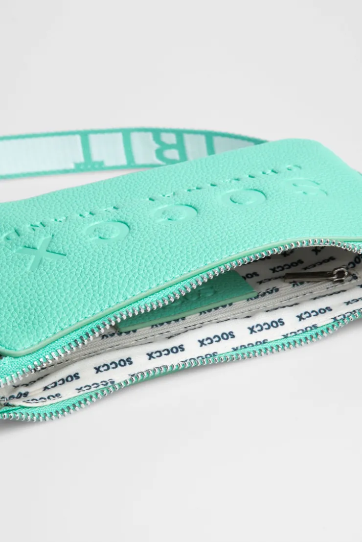 Kleine Umhängetasche mit Logo und Intarsia-Webriemen misty mint