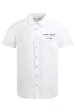 Kurzarmhemd aus Leinen mit Logo Prints opticwhite