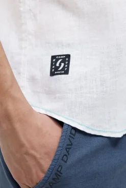 Kurzarmhemd aus Leinen mit Logo Prints opticwhite