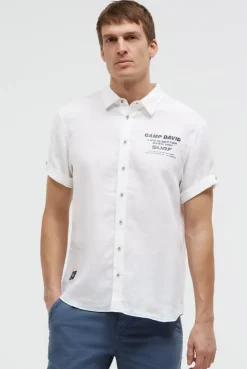Kurzarmhemd aus Leinen mit Logo Prints opticwhite