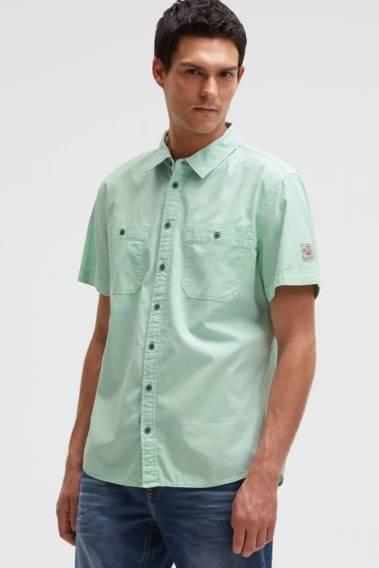 Kurzarmhemd mit diagonaler Dobby-Struktur faded mint