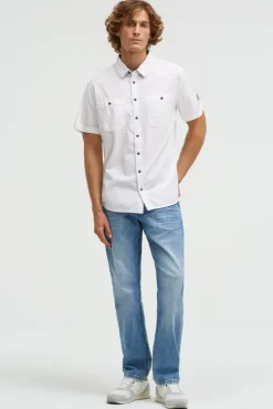 Kurzarmhemd mit diagonaler Dobby-Struktur offwhite