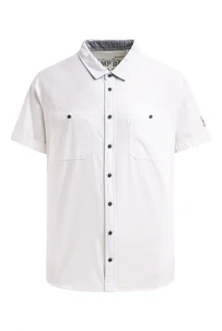 Kurzarmhemd mit diagonaler Dobby-Struktur offwhite