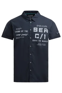 Kurzarmhemd mit Label Prints blue navy