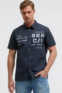 Kurzarmhemd mit Label Prints blue navy
