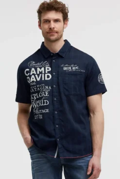 Kurzarmhemd mit Webstruktur und Logo Prints blue navy