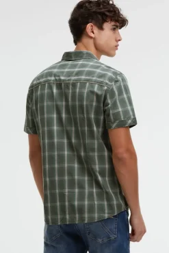 Kurzarm Karohemd mit Logo-Applikationen dusty green