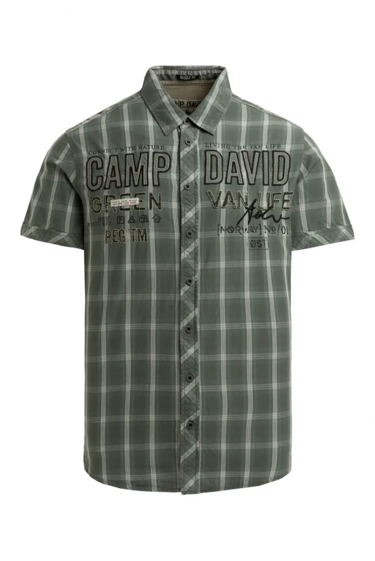 Kurzarm Karohemd mit Logo-Applikationen dusty green