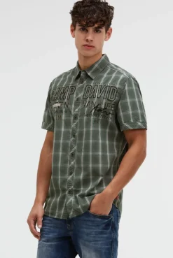 Kurzarm Karohemd mit Logo-Applikationen dusty green