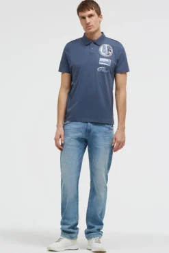 Kurzarmpolo mit Rücken - Print harbour blue