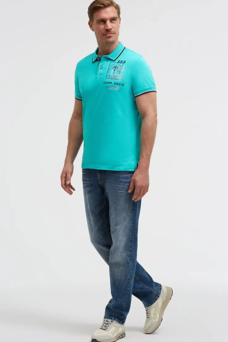 Kurzarmpolo mit Rücken-Print island green