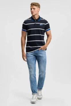 Kurzarmpolo mit Streifen-Design blue navy