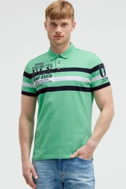 Kurzarmpolo mit Streifen-Design und Artworks flight green
