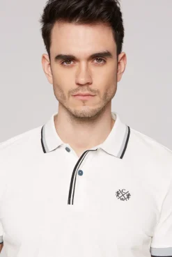 Kurzarmpolo mit Streifen-Details ivory