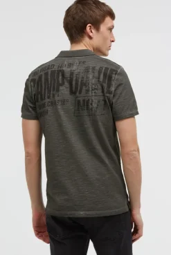 Kurzarmpolo mit V-Neck und Back-Print dark wood