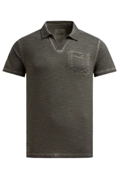 Kurzarmpolo mit V-Neck und Back-Print dark wood