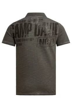Kurzarmpolo mit V-Neck und Back-Print dark wood
