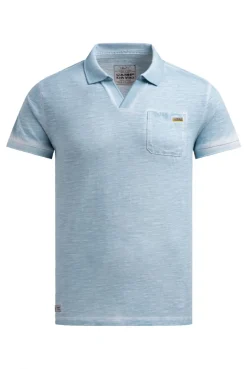 Kurzarmpolo mit V-Neck und Back-Print silver blue