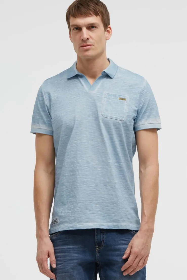 Kurzarmpolo mit V-Neck und Back-Print silver blue