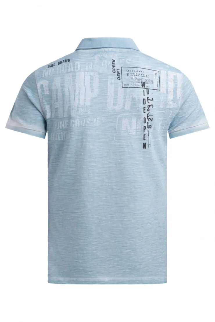 Kurzarmpolo mit V-Neck und Back-Print silver blue