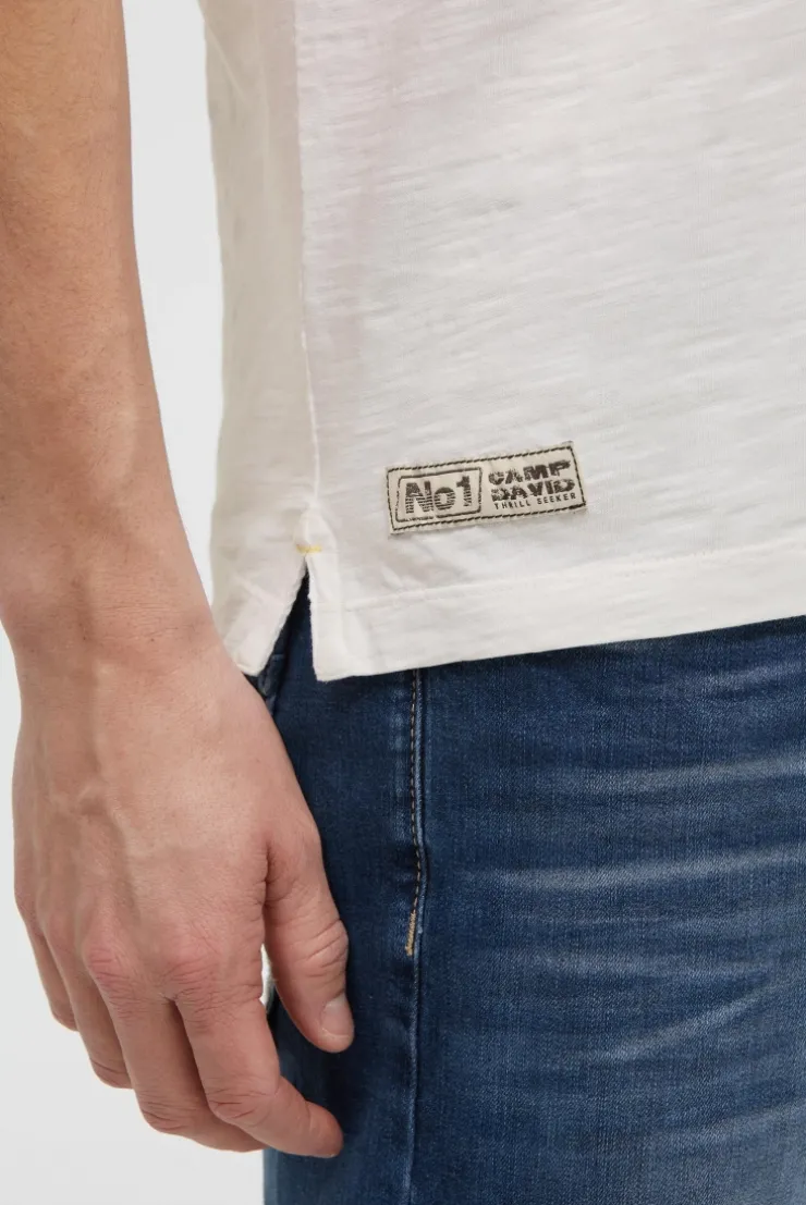 Kurzarmpolo mit V-Neck und Back-Print ivory