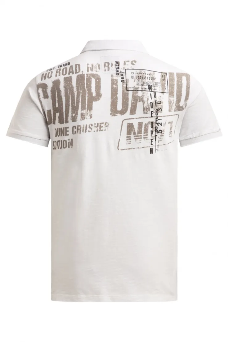 Kurzarmpolo mit V-Neck und Back-Print ivory