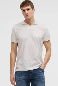 Kurzarmpolo mit V-Neck und Back-Print ivory