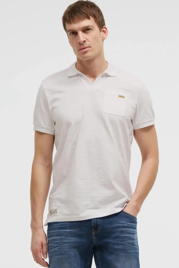 Kurzarmpolo mit V-Neck und Back-Print ivory