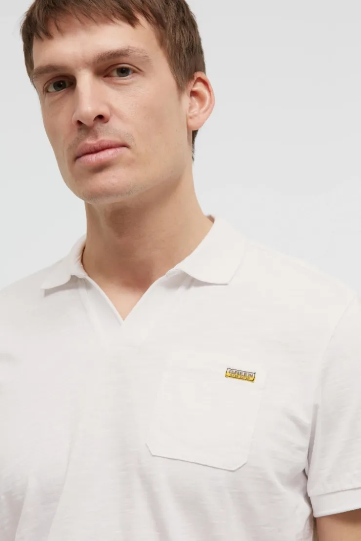 Kurzarmpolo mit V-Neck und Back-Print ivory