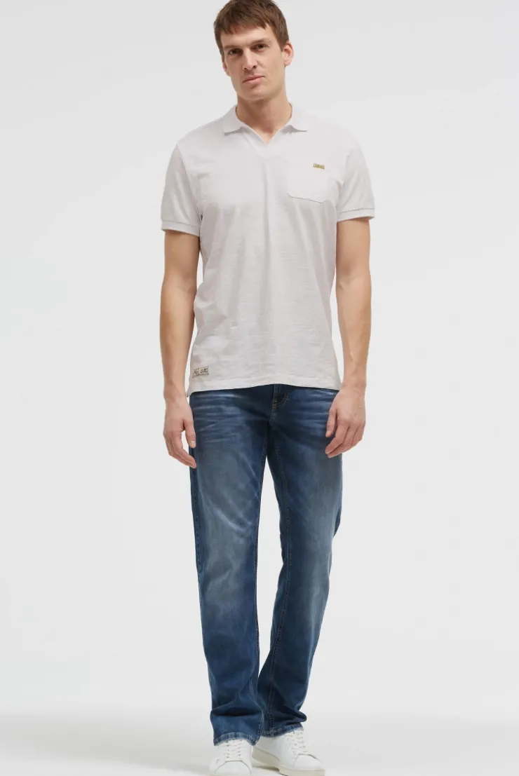 Kurzarmpolo mit V-Neck und Back-Print ivory