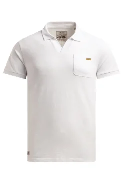 Kurzarmpolo mit V-Neck und Back-Print ivory