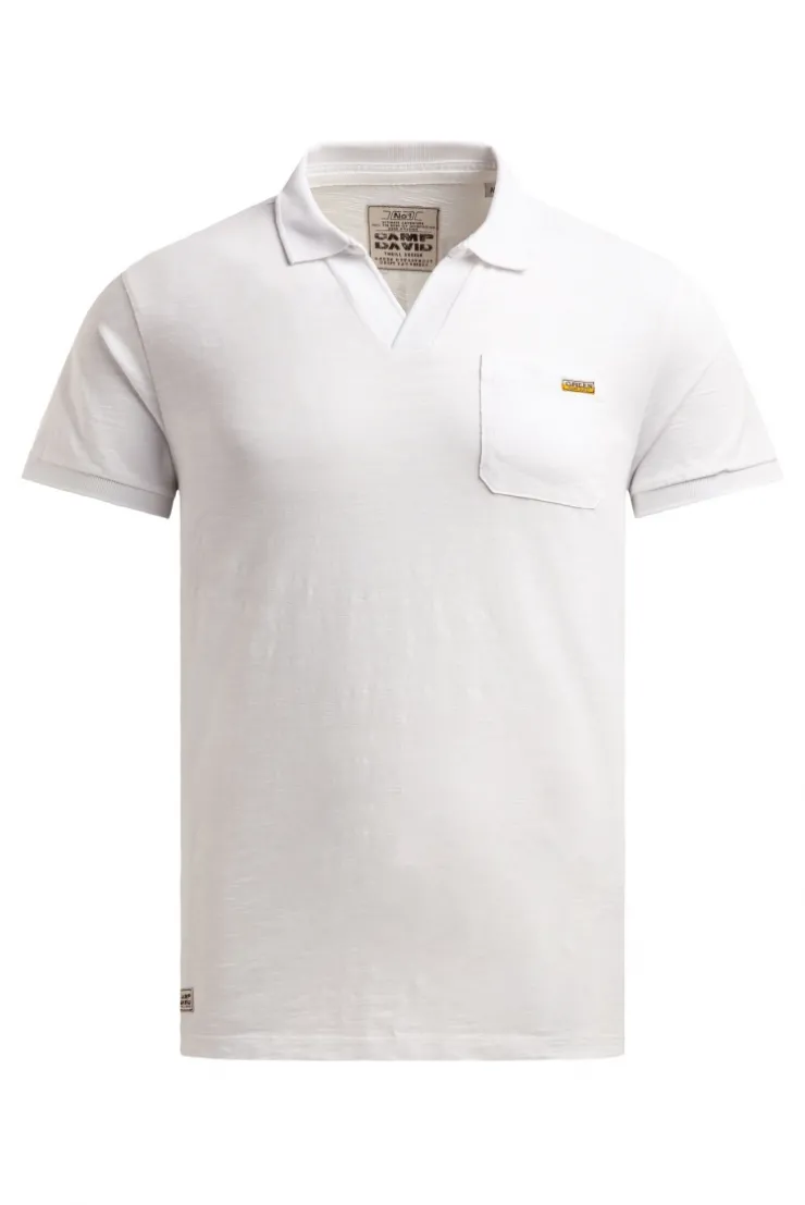 Kurzarmpolo mit V-Neck und Back-Print ivory
