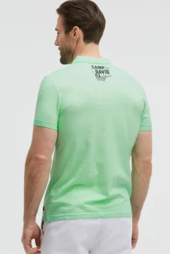 Kurzarmpolo Oil Dyed mit Logo Print neon green